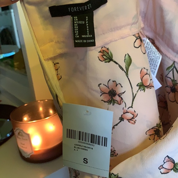 Floral Print Layered-Hem Romper in Blush with pink/green flowers - Picture 9 of 9